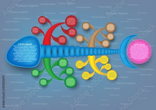 colorful fishbone diagram analysis chart. Business problem solving chart and template for team brainstorming in company. Vector EPS10
