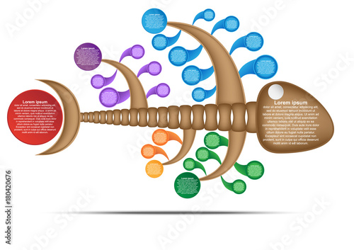 colorful fishbone diagram analysis chart. Business problem solving chart and template for team brainstorming in company. Vector EPS10