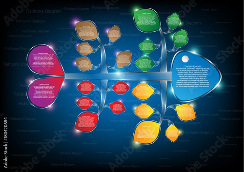 colorful fishbone diagram analysis chart. Business problem solving chart and template for team brainstorming in company. Vector EPS10