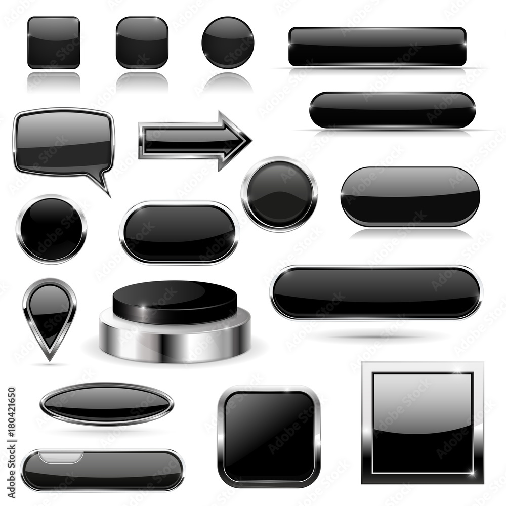 Black 3d buttons with metal frame Black 3d buttons with metal frame