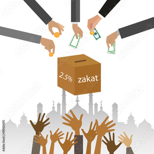 Zakat giving money to the poor islam concept religious tax - Illustration photo