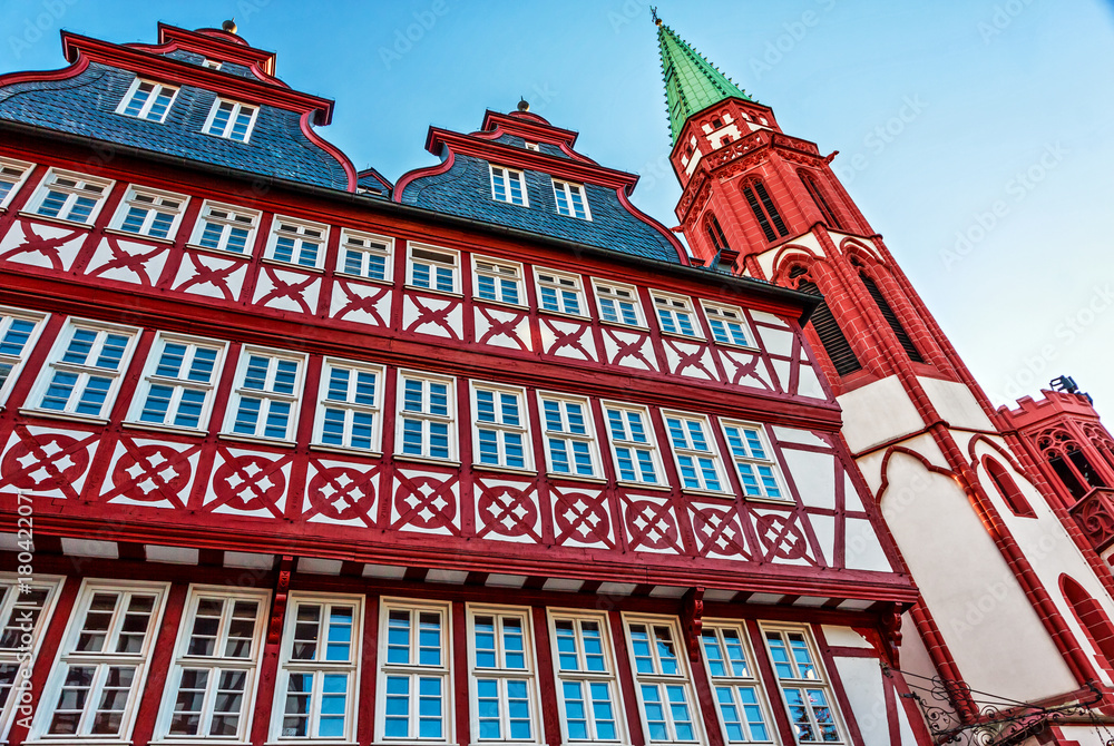 The old historic half-timbered houses in the midst of the banking city Frankfurt am Main, Germany The old historic half-timbered houses in the midst of the banking city Frankfurt am Main, Germany