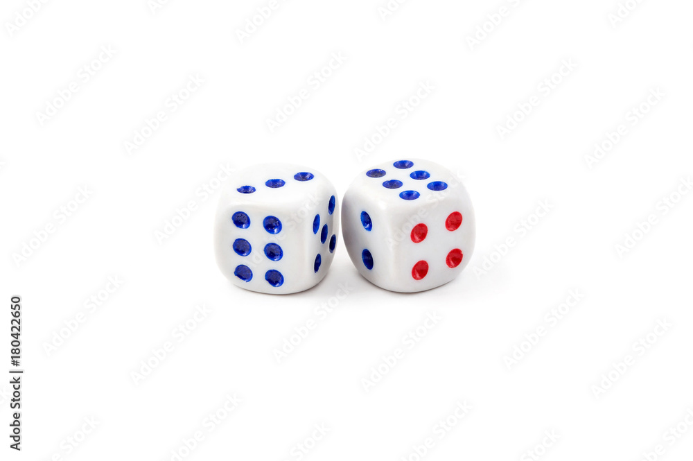 Dice on a white background. Playing bones. Dice on a white background. Playing bones.