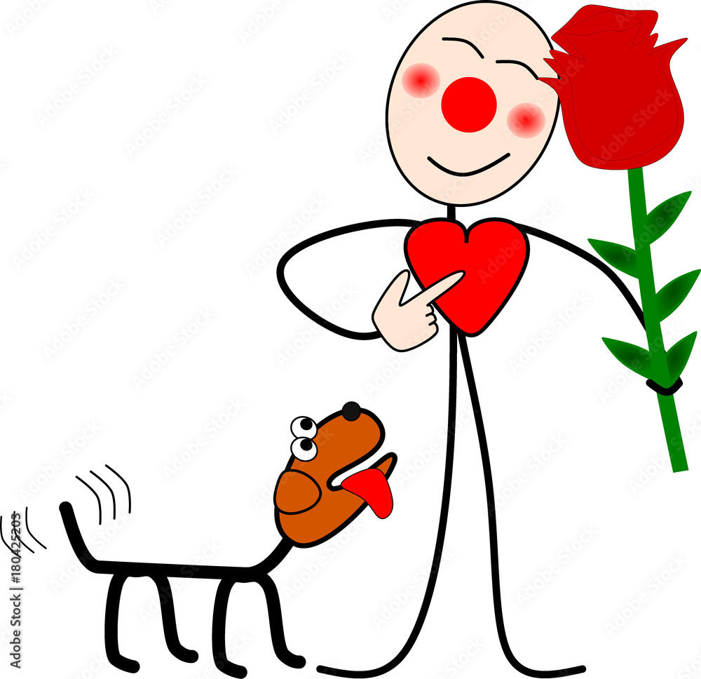 Strichmännchen mit Rose und Hund zum Valentinstag – Stock-Vektorgrafik |  Adobe Stock