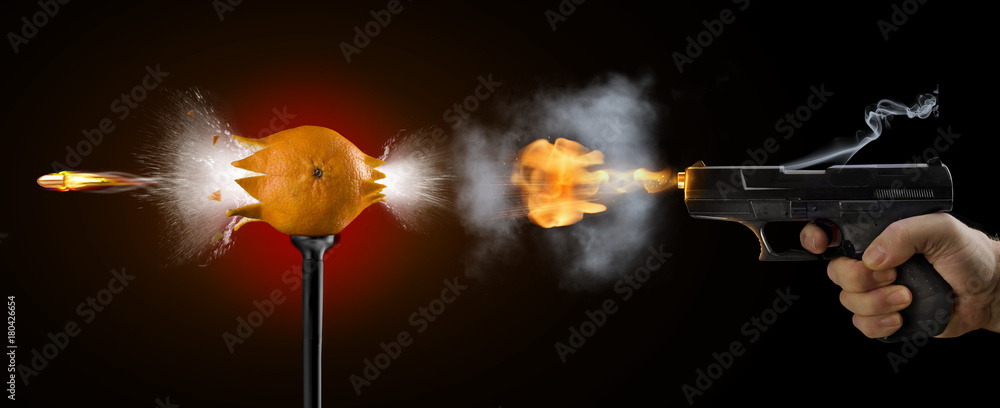gun shot speed picture mandarin explosion bulb bullet fire smoke black  background art pattern Stock Photo | Adobe Stock