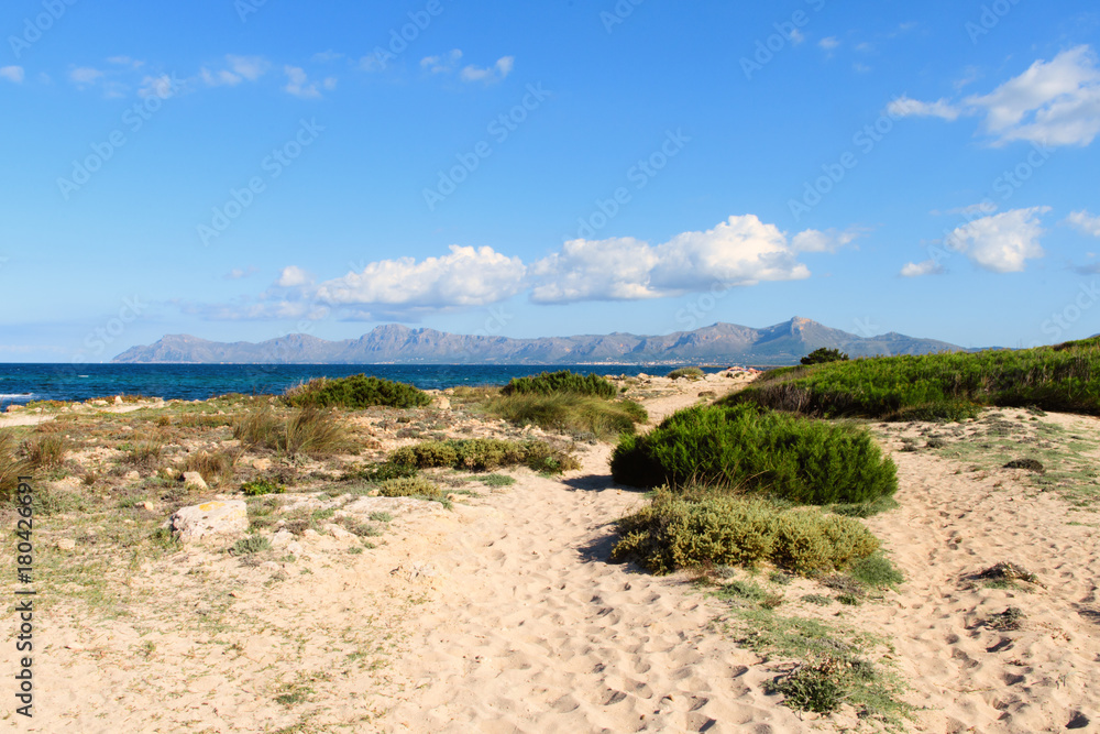 Naklejka premium Urlaub auf Mallorca: Auszeit, Ruhe, Meditation, Entspannung: Schöne Landschaft mit Aussicht am Meer :)