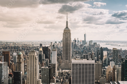 Cityscape. View of New York city skyline. Downtown Manhattan.