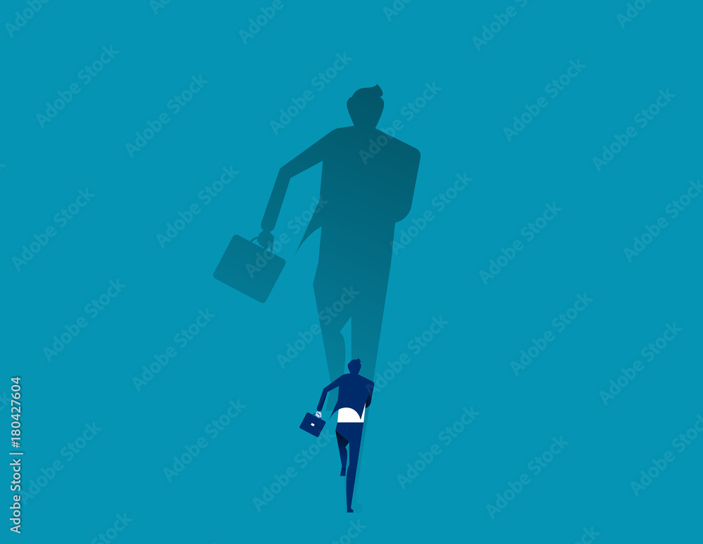 Businessman running with his big shadow. Concept business vector illustration.