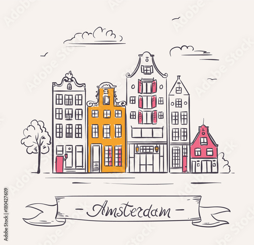 Old houses in Amsterdam, Netherlands.