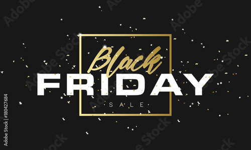 Black Friday Sale Banner Background with glitter gold text. Advertising Poster or Flyer Luxury Black Friday Template. Vector