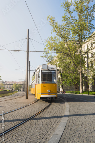 Picturesque tram in the streets of Budapest