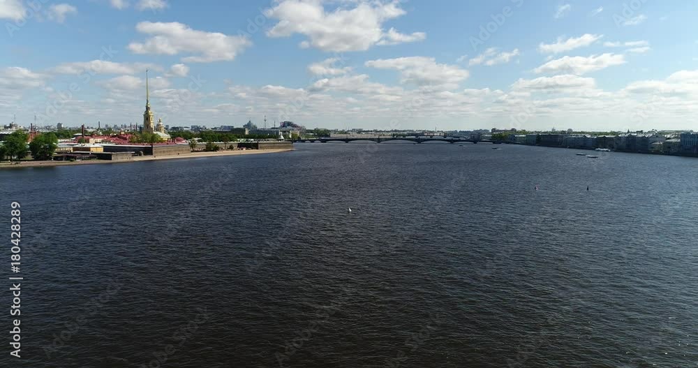 Peter and Paul Fortress and Hare Island from Neva River in St. Petersburg, Russia Peter and Paul Fortress and Hare Island from Neva River in St. Petersburg, Russia