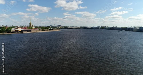Peter and Paul Fortress and Hare Island from Neva River in St. Petersburg, Russia