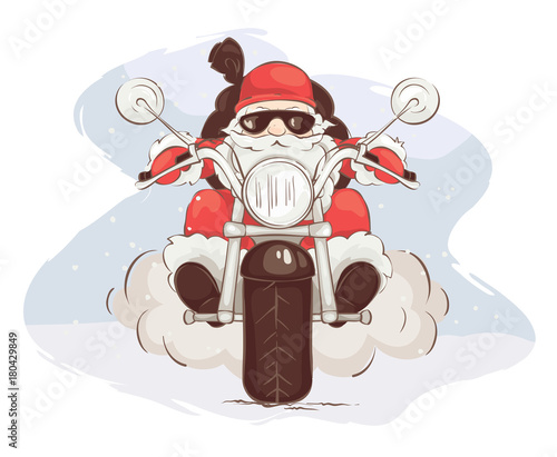 Santa biker / Vector illustration, card - Santa Claus on chopper