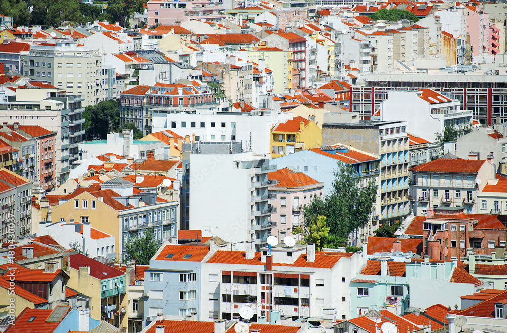Aerial view of Lisbon city center.