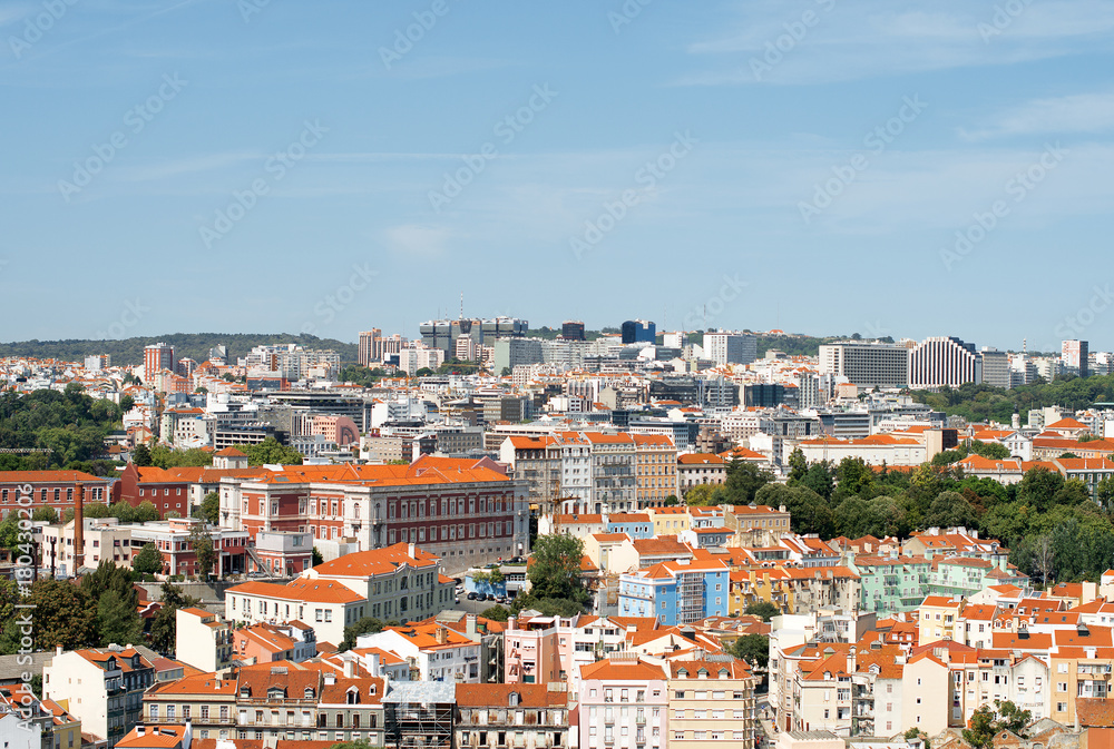 View of old city and modern city of Lisbon.