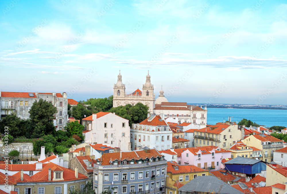 Monastery of Sao Vicente de Fora and old town in Lisbon.