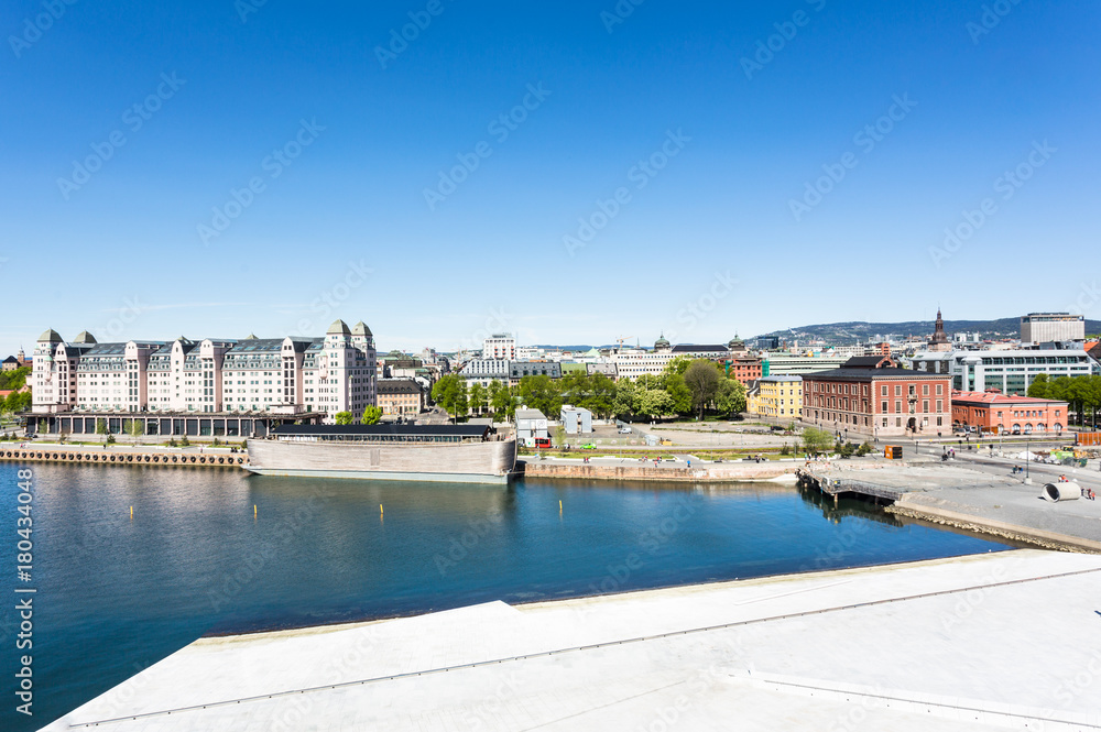 Aerial view of the waterfront in Oslo