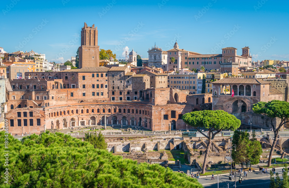 Panoramic view of the Trajan's Market in Rome, Italy.