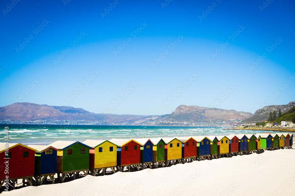 Colourful beach houses at Muizenberg beach, South Africa