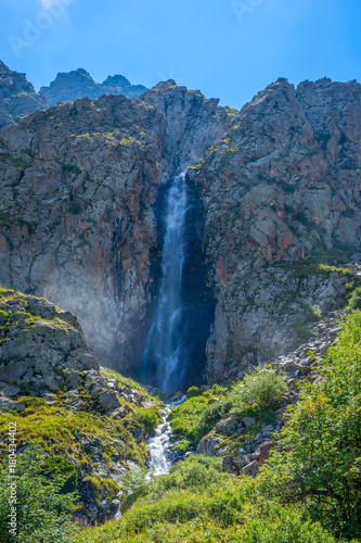 Waterfall in Ala Archa national park  Kyrgyzstan