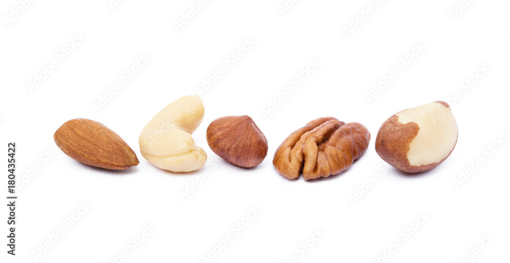 Mixed nuts isolated on white background