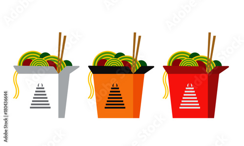 Chinese noodle in box. Flat style. Wok Box