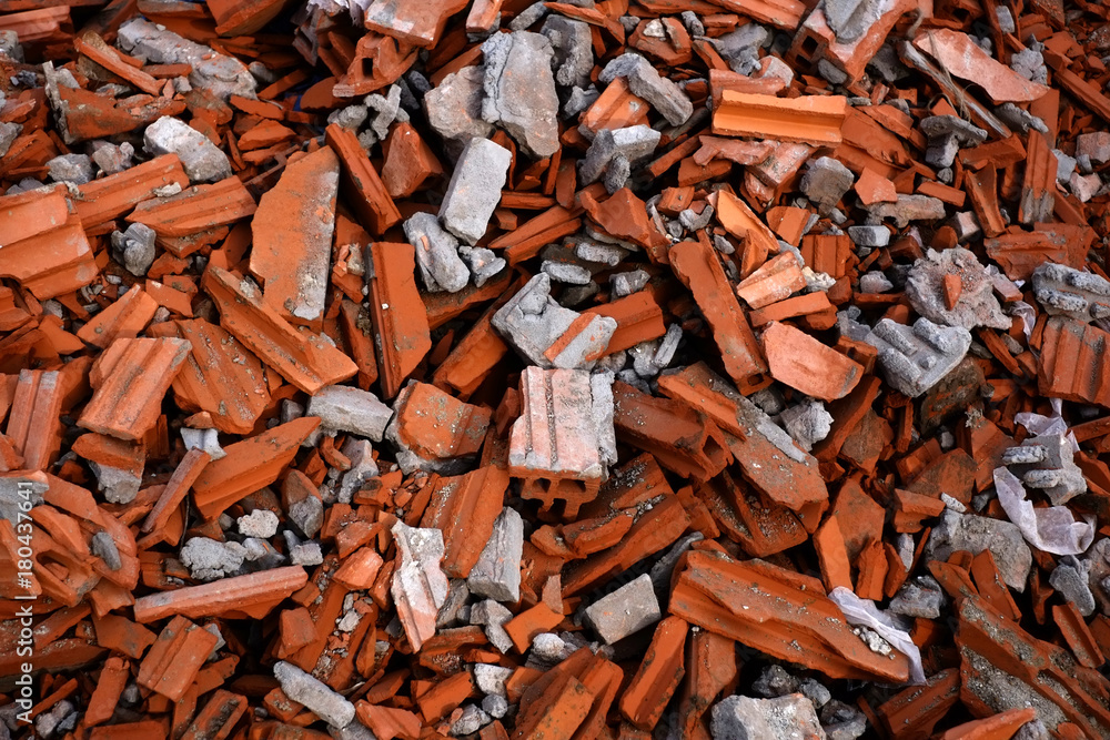 Brick fragments and construction garbage Brick fragments and construction garbage