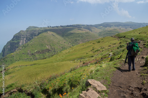 Hiking in the Simien Mountains with Scout, Ethiopia