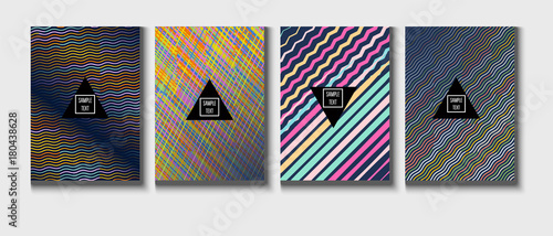 A4 cool covers set. Vector childrens colorful journal background. Corporate identity geometric halftone modern design. Dynamic abstract shapes for music festival poster, cool ads or folder background