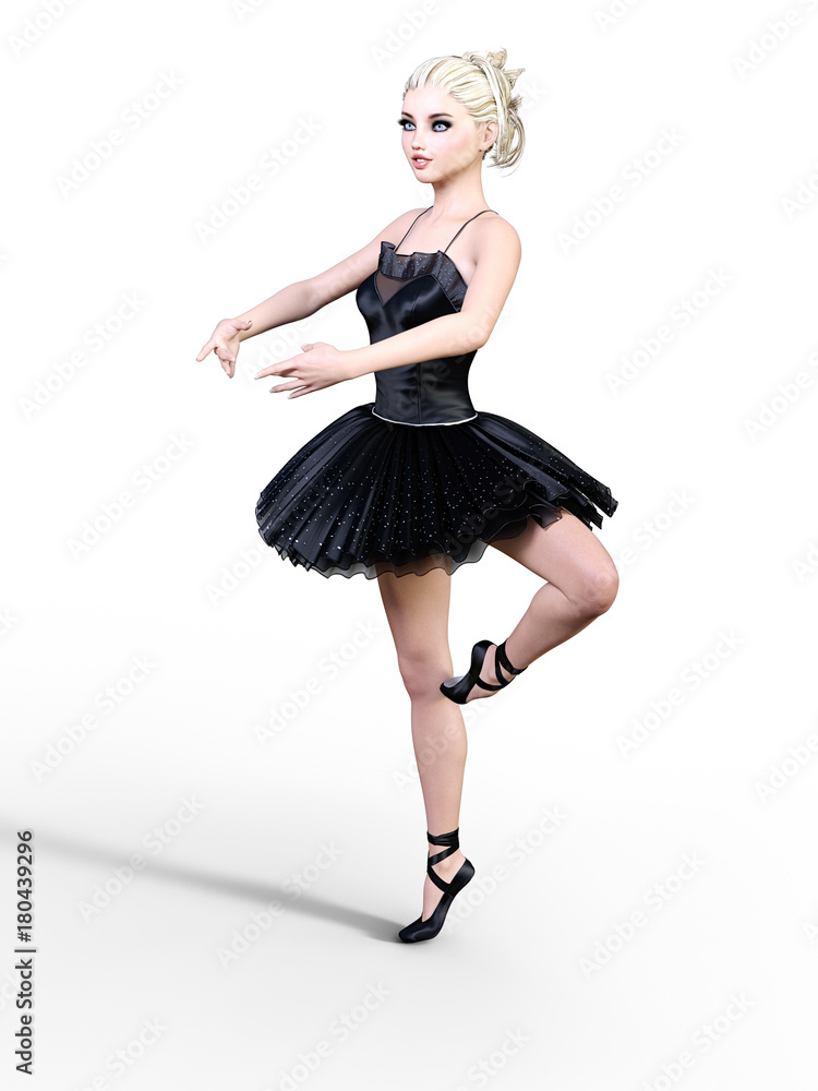 Dancing ballerina 3D. Black ballet tutu. Blonde girl with blue eyes. Ballet  dancer. Studio photography. High key. Conceptual fashion art. Render  realistic illustration. Illustration Stock | Adobe Stock