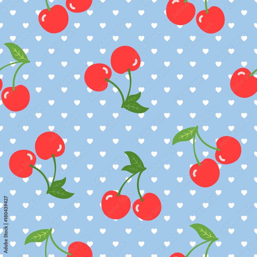 Cherry and Heart Seamless Pattern Vector Cherry and Heart Seamless Pattern Vector