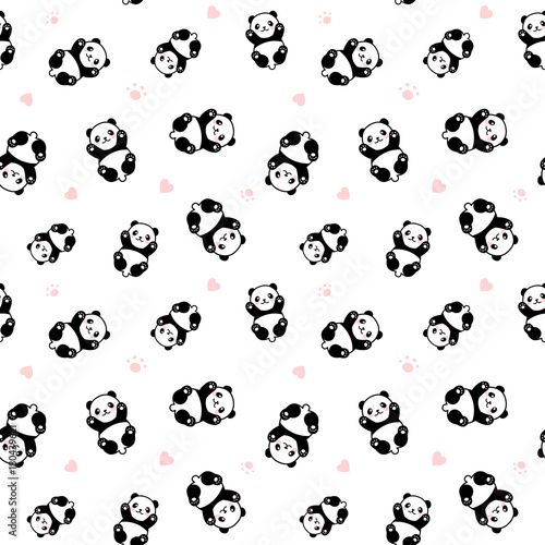 Fototapeta Naklejka Na Ścianę i Meble -  Cute Panda Seamless Pattern, Vector illustration