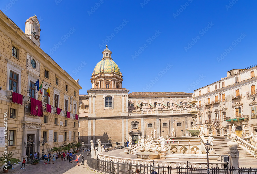 Palermo, Sicily, Italy. Pretoria square and the fountain of Shame, 1554