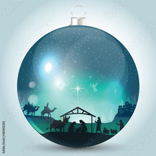 Christmas ball with nativity scene
