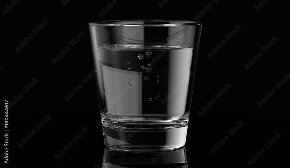 a glass of water with dark background. 3d render. a glass of water with dark background. 3d render.
