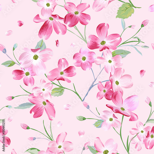 Blooming Spring Flowers Pattern Background. Seamless Fashion Print in vector