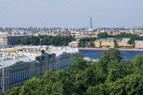 St. Petersburg, Russia, August 16, 2017: Top view of the river Neva and the Saint Petersburg city centre.