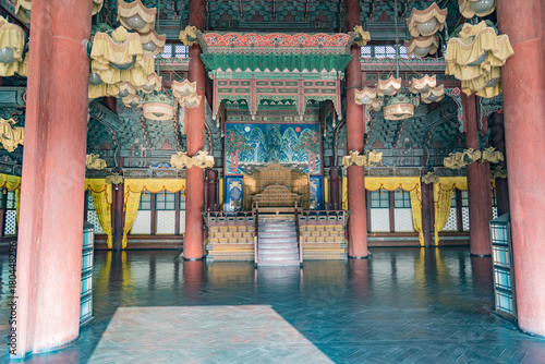 wooden pagodas in the park of seoul city in korea in winter