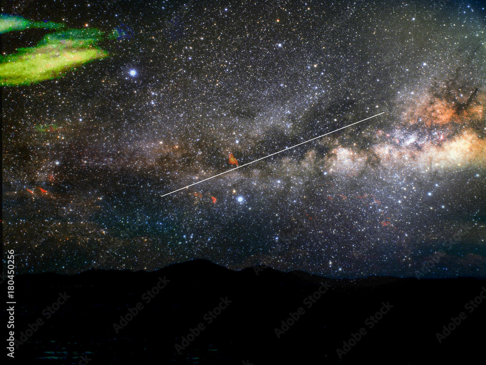 comet silhouette mountain and blur milky way galaxy in night comet silhouette mountain and blur milky way galaxy in night