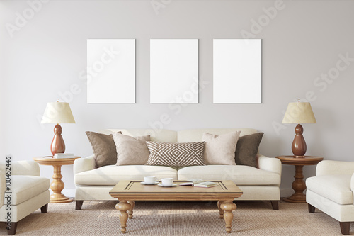 White isolated posters with black frame mockup