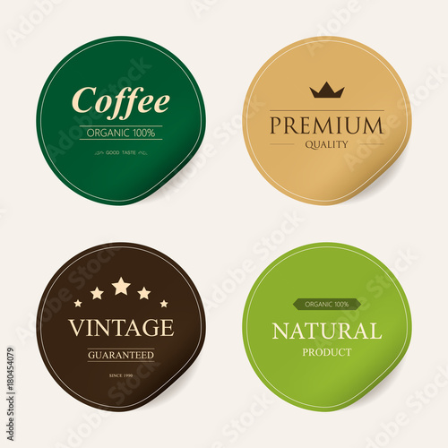 natural label and organic label green color and sticker paper kraft. vintage badges design.
