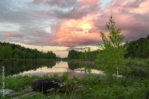 Summer sunset on the lake photo