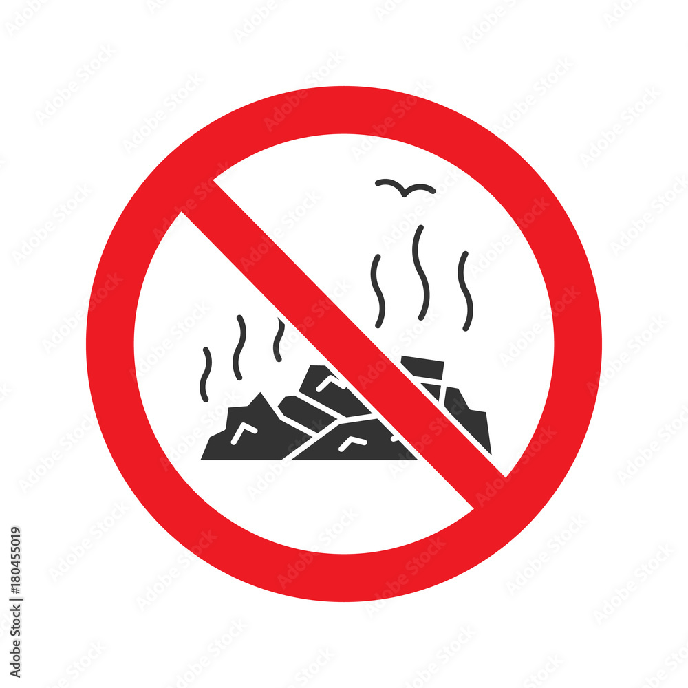 Forbidden sign with garbage dump glyph icon Forbidden sign with garbage dump glyph icon