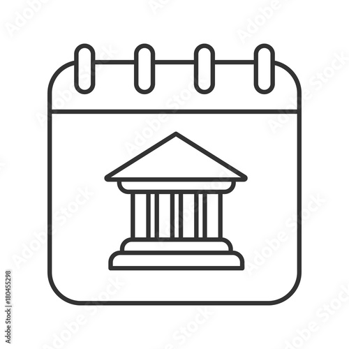 Calendar page with bank building linear icon
