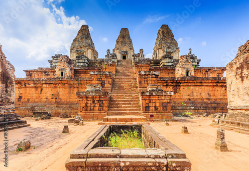 Angkor, Cambodia. Pre Rup temple. The cistern and central towers. photo
