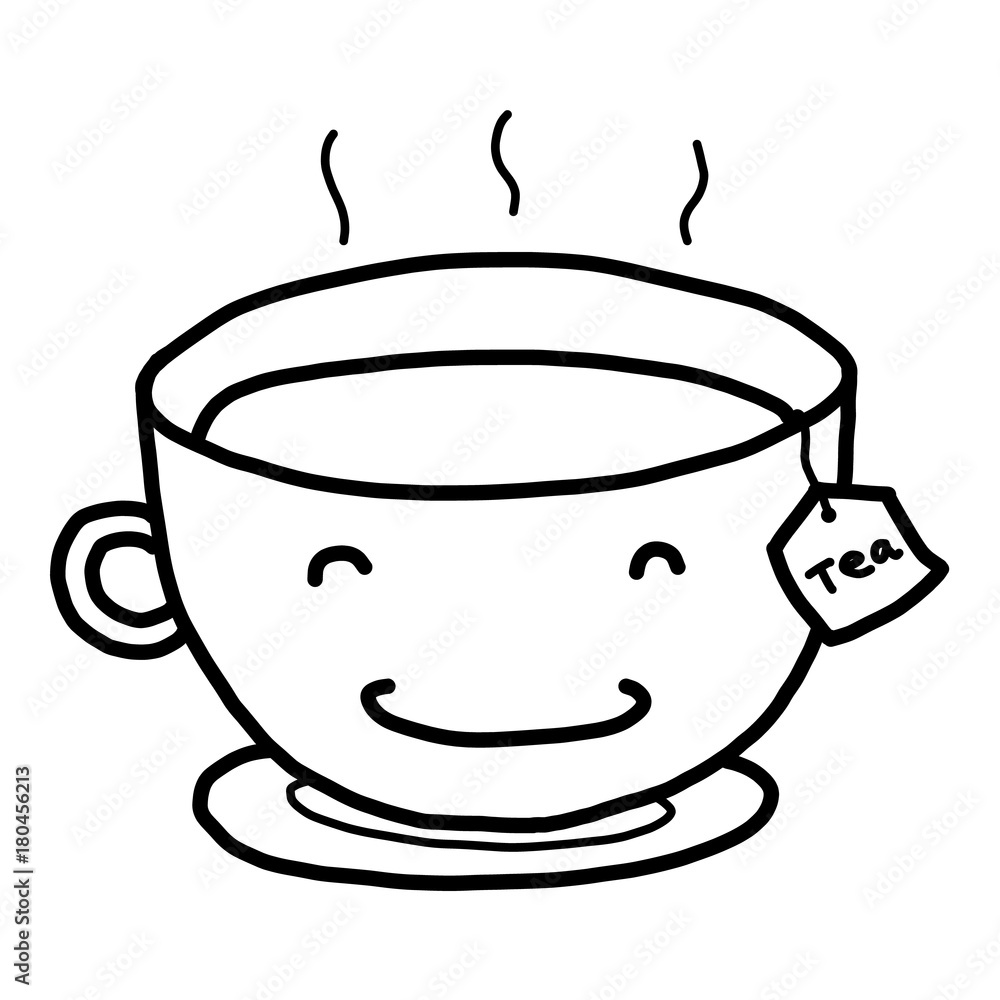 hot tea cartoon / vector and illustration, black and white, hand drawn,  sketch style, isolated on white background. Stock Vector | Adobe Stock