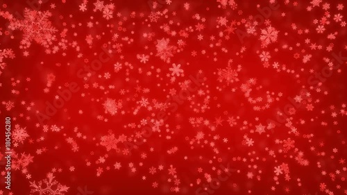 Falling snowflake on red background.