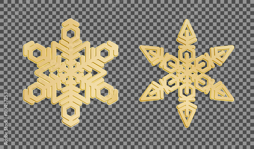 Gold 3d snowflakes on transparent background. Vector eps10