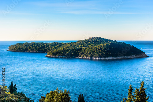 Lokrum Island landscape view. / Aerial landscape in Croatia - Lokrum Island scenery, Mediterranean.